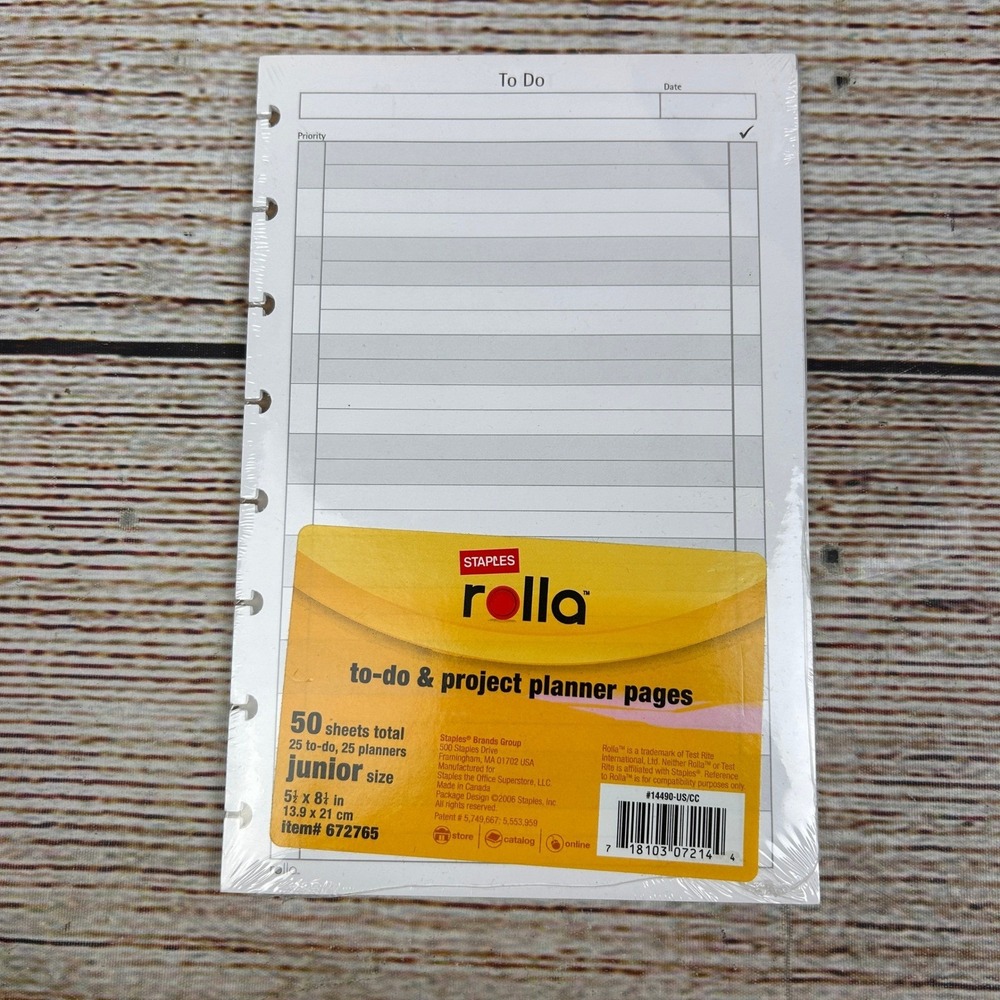 NEW Staples Rolla Junior Size To-Do and Project Planner Pages 50 Sheets 672765